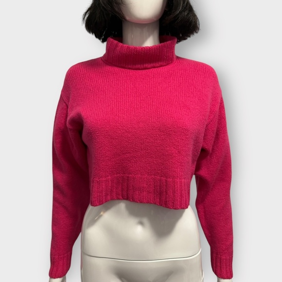 Aritzia Wilfred Free Harper Pink Cropped, Merino Wool Turtleneck Sweater - Picture 1 of 5